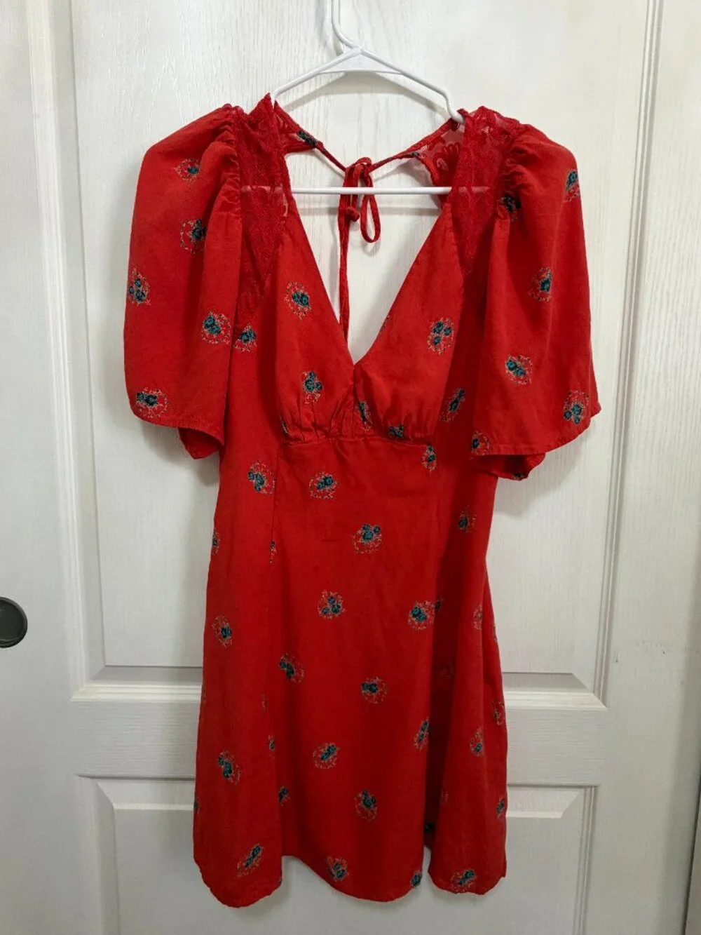 Free People Mockingbird Open Back Mini Dress Red Floral - Picture 3 of 16